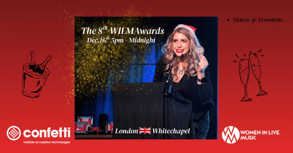 Woman standing behind a microphone on a stage