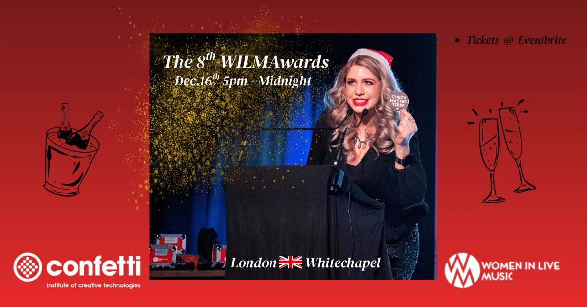 Woman standing behind a microphone on a stage